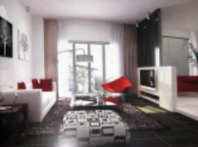 Escena interior de sala de estar con estilo personalizada modelo 3d