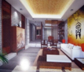 Chinesisches Tor, abstraktes Wohnzimmer, 3D-Modell