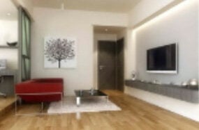 Jednoduchý 3D model scény interiéru malého obývacího pokoje
