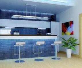 Beverage And Food Counter Interior Space 3d model
