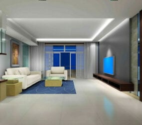 Jednoduchý 3D model scény interiéru otevřeného obývacího pokoje