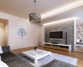 White Tone Living Room Interior Scene 3D-malli