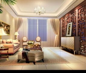 European Modern Warm Cozy Living Room 3d model