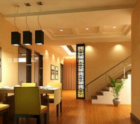 Mô hình 3d không gian nội thất nhà hàng ấm cúng