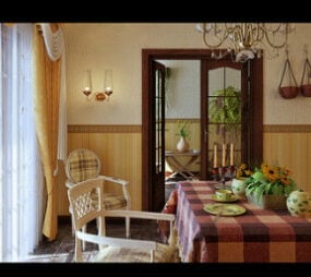 Pastoral Restaurant Interior Scene 3d model