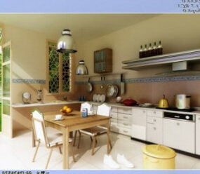 Modelo 3D da cena interior do restaurante de cozinha fresca
