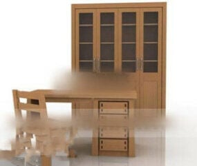 Library Wooden Furniture Set 3d model