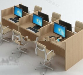 Toimistopöytä tietokoneella 3d-mallilla