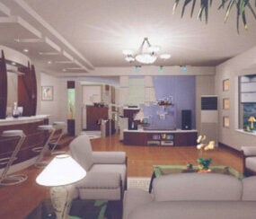 Escena interior típica de sala de estar modelo 3d