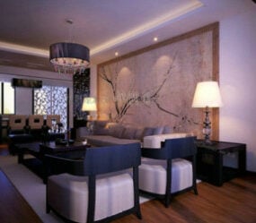 Teplý elegantní design obývacího pokoje 3D model