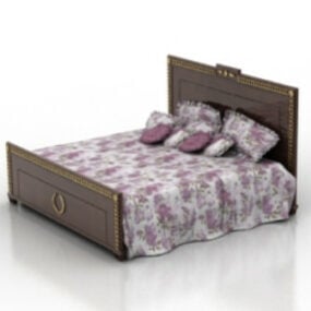 Fioletowy kwiatowy tekstura łóżka Model 3D