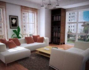 Multi Glass Windows Living Room 3d model