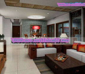Mô hình nội thất phòng khách hiện đại Trung Quốc 3d