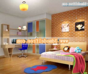 Renkli Çocuk Yatak Odası İç Sahne 3d modeli