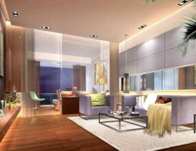 Modern Warm Living Room Scene 3d-model