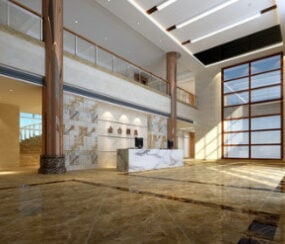 Adegan Interior Desain Lobi Kantor model 3d
