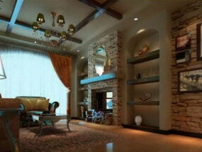 Castl3D модель интерьера гостиной в стиле ретро