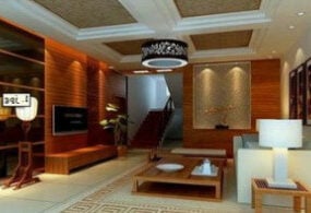 3D-Modell im chinesischen Wohnzimmer im Luxusstil