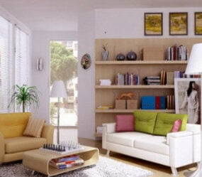 Modello 3d di scena interna del soggiorno moderno e adorabile