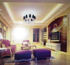 European Living Room Interior Scene 3D-malli