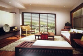 Moderní dřevěný obývací pokoj Scene 3D model