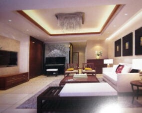 Enkel design kinesiskt vardagsrum interiör scen 3d-modell