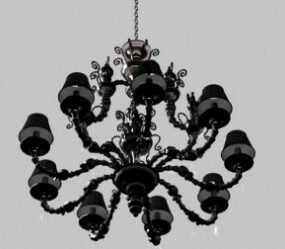Carved Glass Chandelier Wrought Iron 3d model