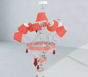 3д модель подвесной люстры из розового хрусталя в европейском стиле