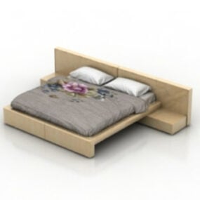 سرير خشبي مزدوج نموذج 3D