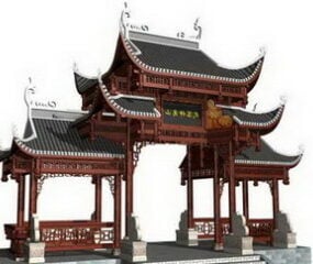 Model 3d Bangunan Cina Gerbang Kuno