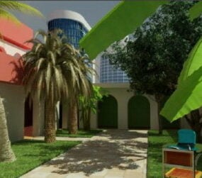 Tropical House Garden  Exterior Scene 3d model