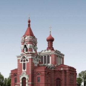 Scène extérieure de l'église rouge modèle 3D