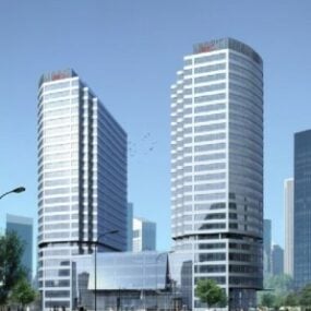 Mô hình 3d cảnh ngoại thất tòa nhà cao tầng hiện đại