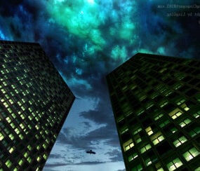 Nachtszene Wolkenkratzer 3D-Modell