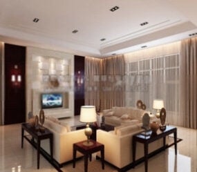 Mô hình 3d cảnh thiết kế nội thất phòng khách rộng rãi