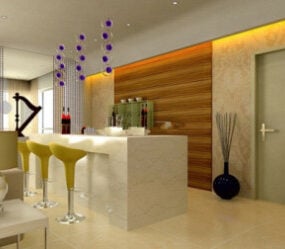 Modelo 3D de cena interior de design de bar e sala de jantar