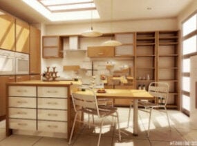 लकड़ी की रसोई डिजाइन आंतरिक दृश्य 3डी मॉडल