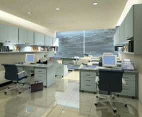 3д модель интерьера многопользовательского офисного пространства