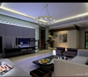 3D model scény interiéru rodinného obývacího pokoje