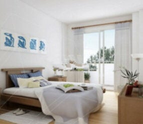 نموذج مشهد داخلي لغرفة النوم باللون الأبيض ثلاثي الأبعاد