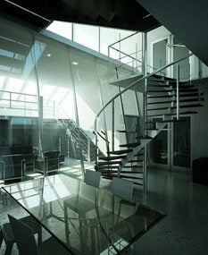 مدل سه بعدی صحنه داخلی پلکان شیشه ای مدرن