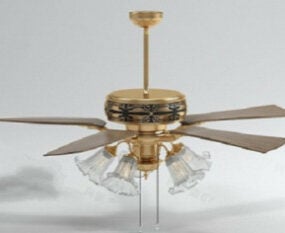 Modelo 3d de ventilador de teto dourado
