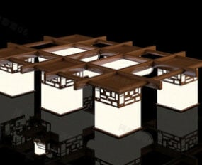 مصباح السقف الصيني الخشبي موديل 3D