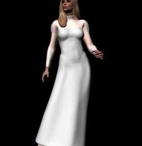 Model 3d Karakter Manusia Gaun Putih Wanita