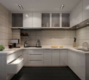 Modelo 3d de cena interior de cozinha pequena