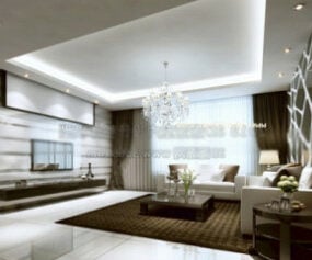 Modelo 3D de cena interior de sala de estar de luxo