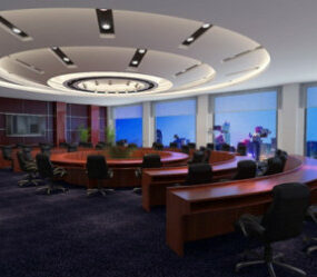 3D-Modell der Innenszene eines großen Bürosaals