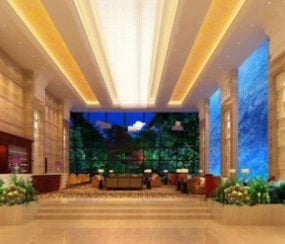 Escena interior del vestíbulo del hotel modelo 3d