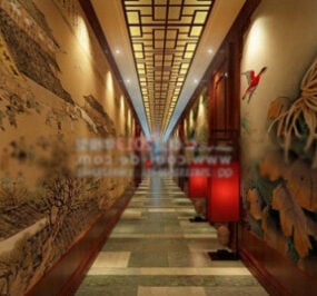 Τρισδιάστατο μοντέλο εσωτερικής σκηνής διαδρόμου κινεζικής αρχαιότητας