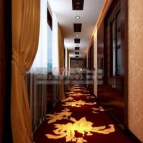 Modelo 3D da cena interior do corredor do hotel